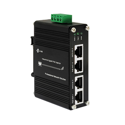 12~48VDC Power Input Industrial 2-Port Gigabit PoE+ Injector