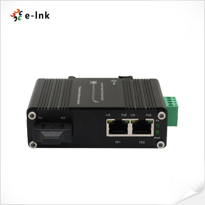 Micro Industrial 60W PoE++ Media Converter  2-Port 10/100BASE-T and 1-Port 100BASE-FX