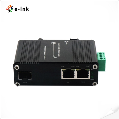 FCC 65W POE Fiber Media Converter 1 Port 100/1000X SFP To 2 Port 10/100/1000T