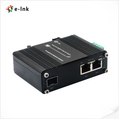 FCC 65W POE Fiber Media Converter 1 Port 100/1000X SFP To 2 Port 10/100/1000T