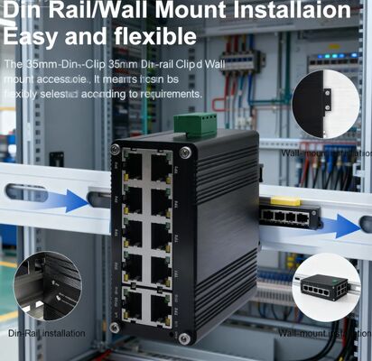 Industrial 10-Port 10/100/1000T Gigabit Ethernet Switch -40~80°C Wide Temp DIN Rail Wall Mount for Harsh Environment